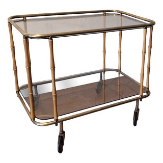 Faux Bamboo Serving Bar Cart attributed to Maison Jansen, France, 1960s For Sale