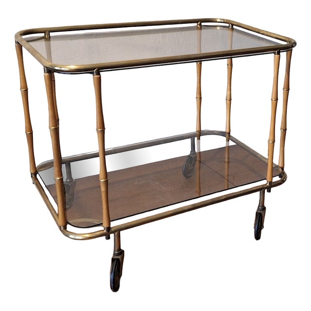 Faux Bamboo Serving Bar Cart attributed to Maison Jansen, France, 1960s For Sale