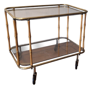 Faux Bamboo Serving Bar Cart attributed to Maison Jansen, France, 1960s