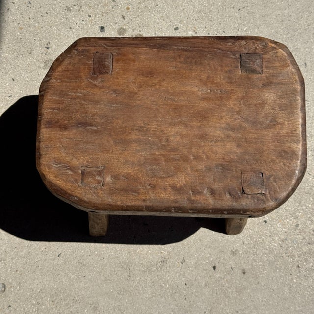 Brown Small Wabi-Sabi Style Oval Teak Occasional Stool, 1980s For Sale - Image 8 of 9