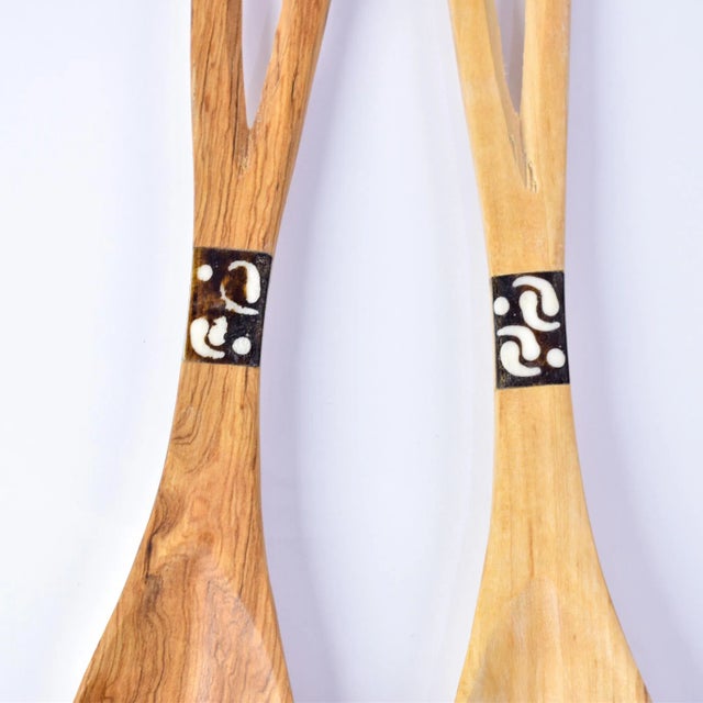 Early 21st Century Olivewood Serving Spoon Set With Bone Inlay Kenya For Sale - Image 12 of 12