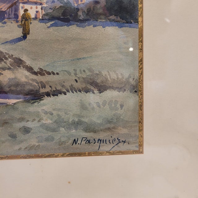 French Artist, Landscape in Blue, 1980s, Watercolor For Sale - Image 7 of 16