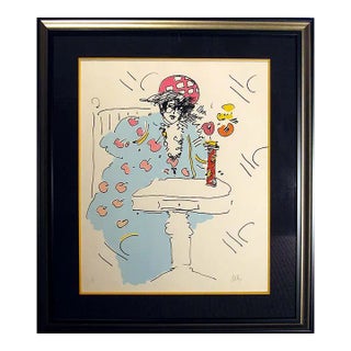 Peter Max "Lady in Blue With Vase" Signed Numbered Vintage Lithograph For Sale
