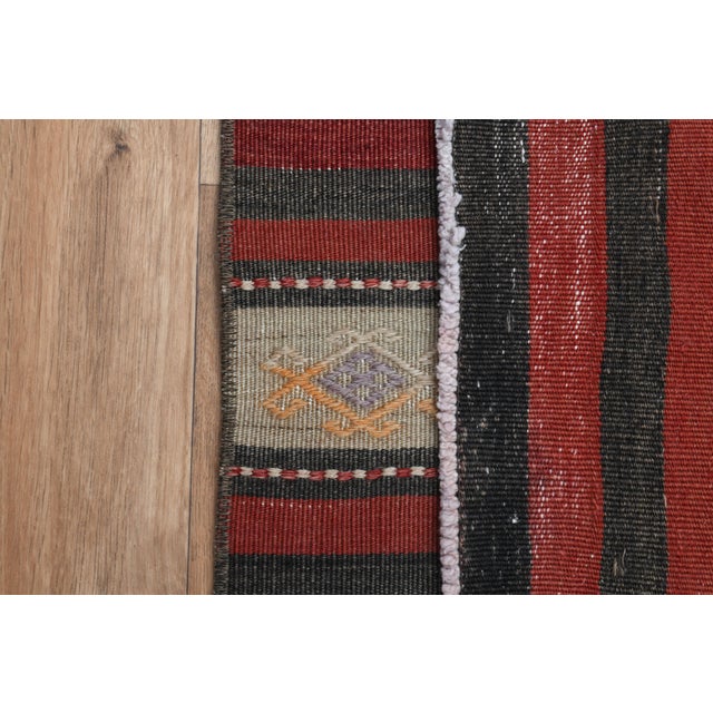 1970s Striped Orange Turkish Vintage Kilim Oushak Handmade Woven Wool Runner Rug For Sale - Image 5 of 11