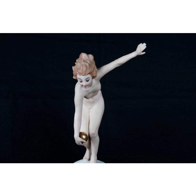 Hutschenreuther Porcelain Figure. Nude with gilded ball. Very Art Deco. Beautiful piece with no damage. Do you love Art...