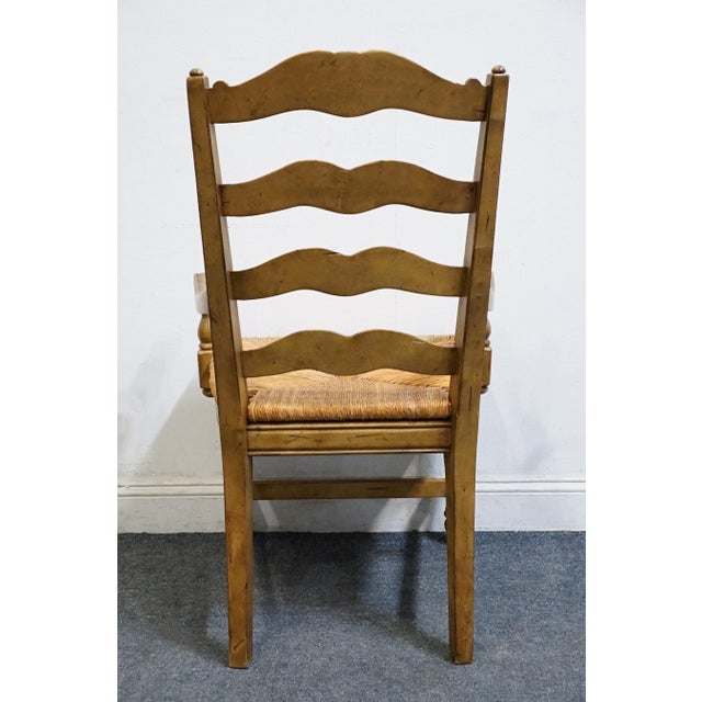 High End Vintage Solid Rubberwood Country French Ladderback Dining Arm Chair W. Rush Seat For Sale In Kansas City - Image 6 of 10