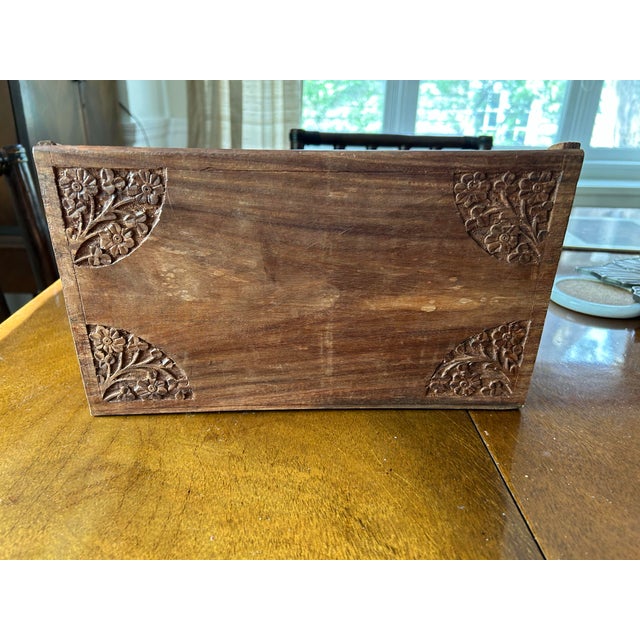 12" long, 7" tall, 4" deep. This product is a handmade Anglo Indian Kashmiri wood carved desk letter stationery rack,...
