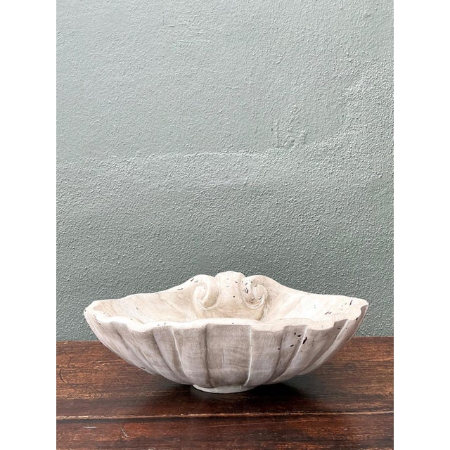 Rustic Vintage Italian Carved Wood Shell Bowl For Sale - Image 3 of 12
