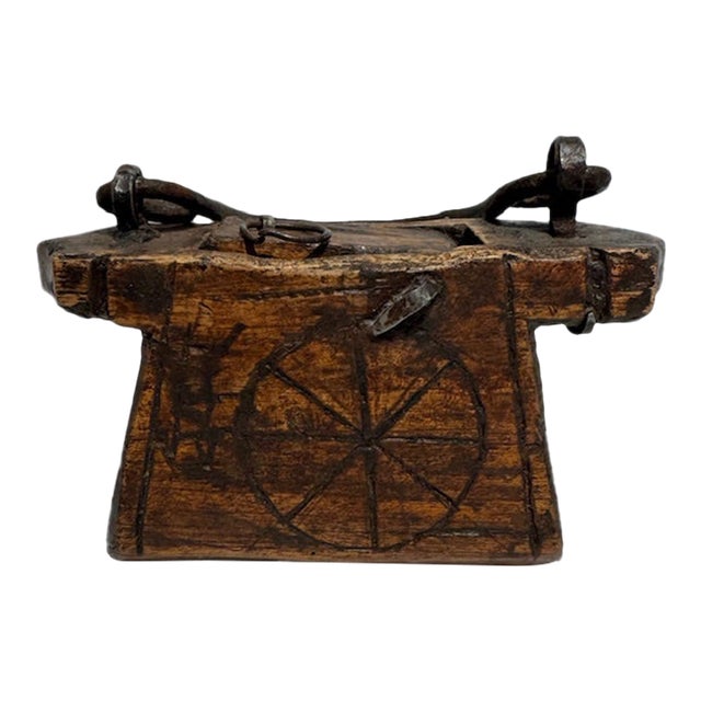 Antique Hand Carved Wooden Oil or Grease Carrier "Oil Purse" For Sale