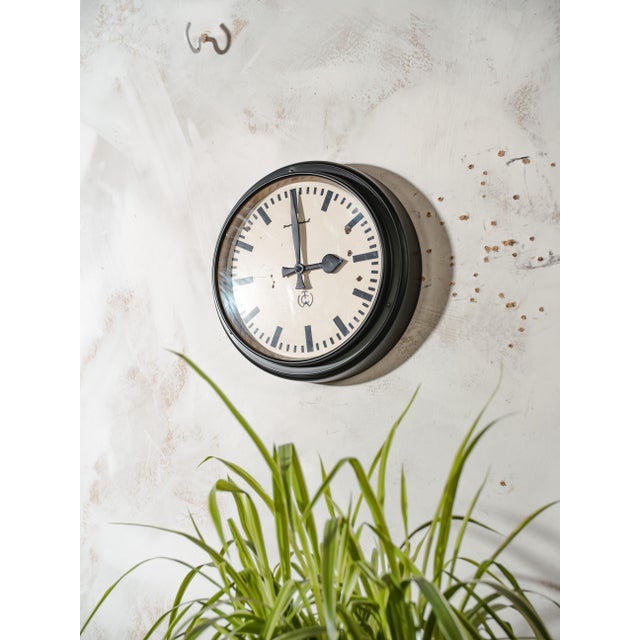 Black Industrial Factory Wall Clock by Carl Theodor Wagner, Germany For Sale - Image 11 of 14