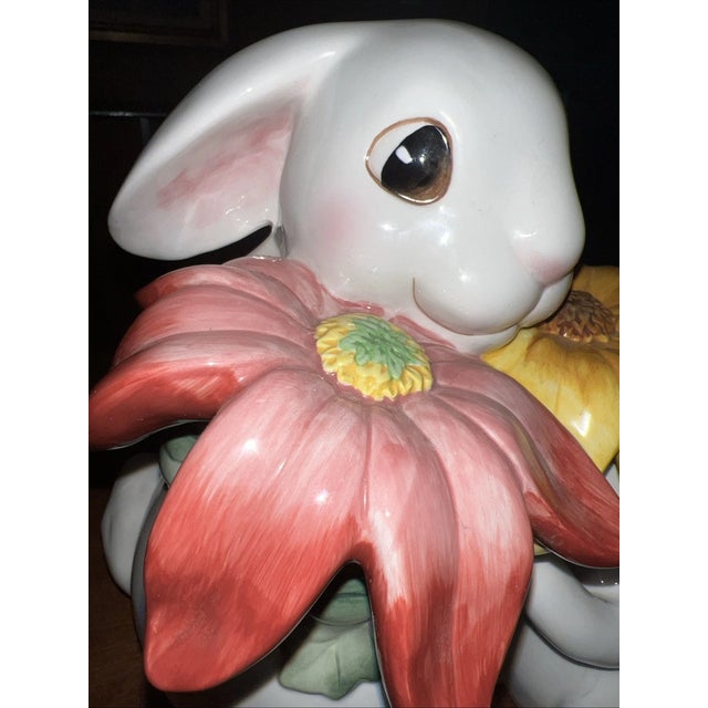 1990s Vintage Fitz & Floyd Rare 'Bunny Blooms' Spring Easter Cookie Jar For Sale - Image 5 of 6