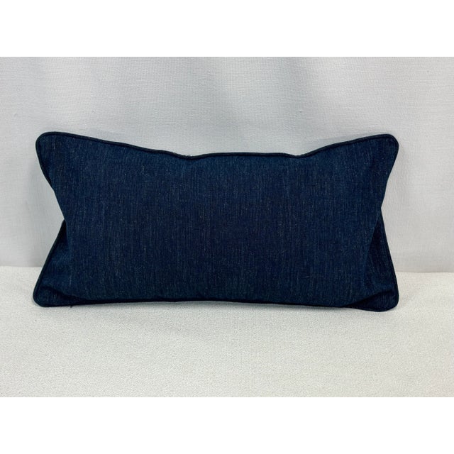 15” x 28” lumbar pillow cover in Quadrille China Sea’s Fez II Suncloth fabric in Indigo (front) and indigo blue...