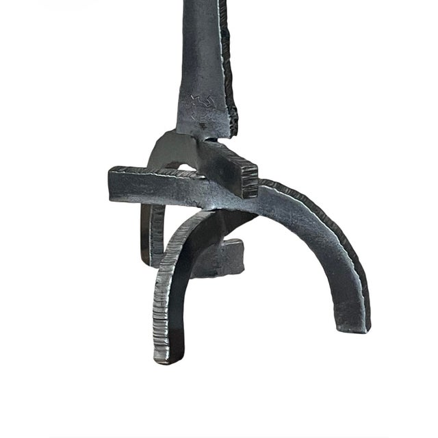 Brutalist Brutalist Torch Cut Candlestick Holders With Blacksmith Makers Mark For Sale - Image 3 of 8