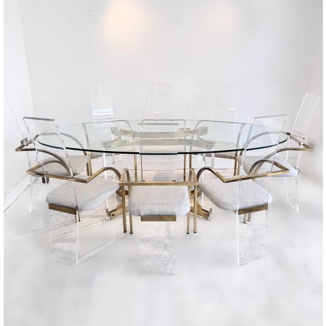 Vintage Dining Suite in Acrylic and Brass by Charles Hollis Jones for Belgo Chrome, 1979, Set of 9 For Sale - Image 11 of 11
