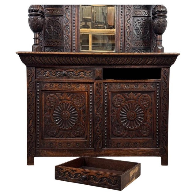 19th Century Victorian English Carved Oak Sideboard For Sale - Image 3 of 13