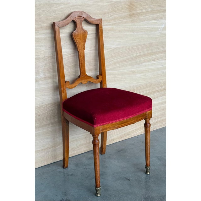 Early 20th Century Late Victorian Oak Ladderback Dining Side Chair with Red Velvet Seat For Sale - Image 17 of 18
