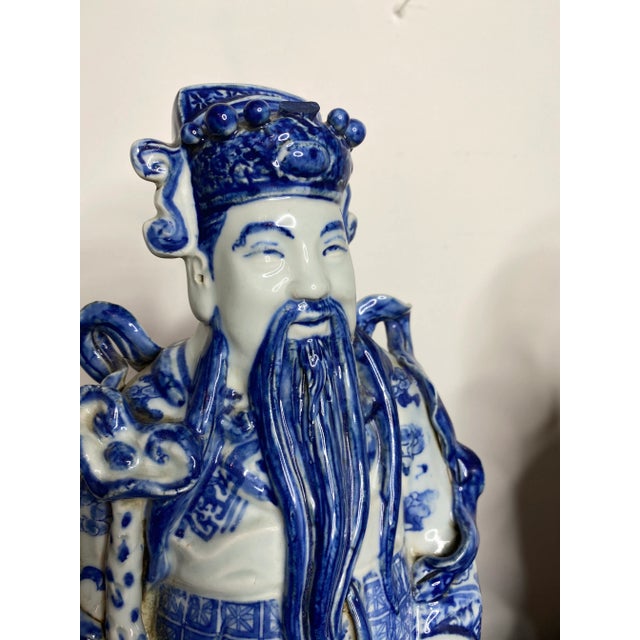 Truly exceptional pair of signed vintage expertly hand sculpted and painted figures of the Chinese Gods of the Three Stars...