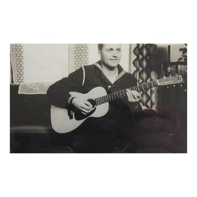 Mid 20th Century Guitar Playing Sailor Snapshot Photograph For Sale