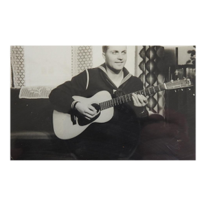 Mid 20th Century Guitar Playing Sailor Snapshot Photograph