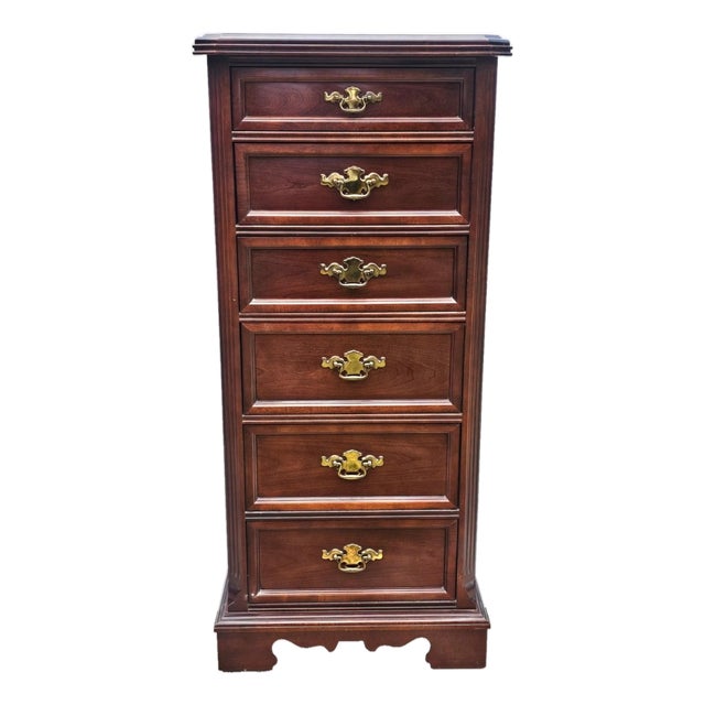 1971 Bassett Chippendale Walnut Lingerie Chest – Tall 6‑Drawer Vintage Chest For Sale