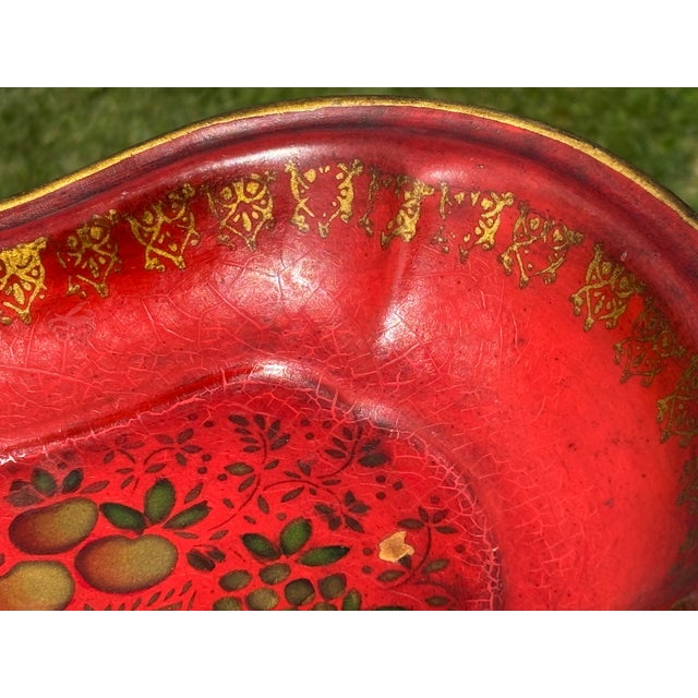19th C. Red + Gilt and Green Toleware Serving Bowl - Paint Decorated - 12.75" For Sale - Image 12 of 12