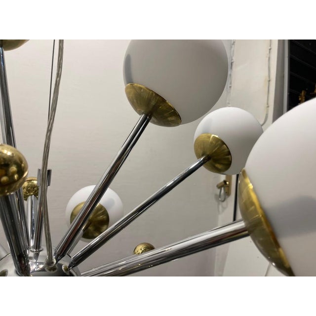 Chrome brass sputnik 16 lights matt opaline glass shades with brass inserts max height including wire and ceiling canopy...