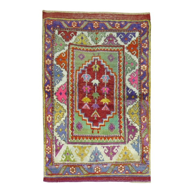 Vintage Zabihi Collection Colorful Turkish Anatolian Rug - 2'10" x 4'1" For Sale