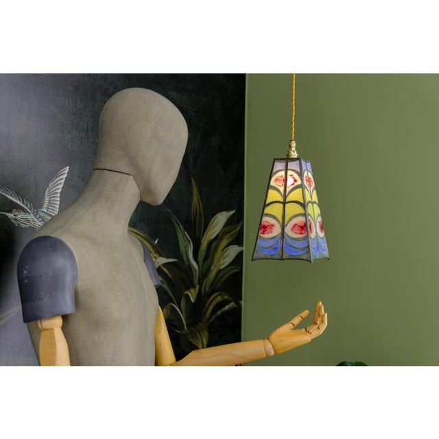 Mid-Century Blue, Yellow and Red Stained Glass Pendant Light, 1970s For Sale - Image 3 of 18