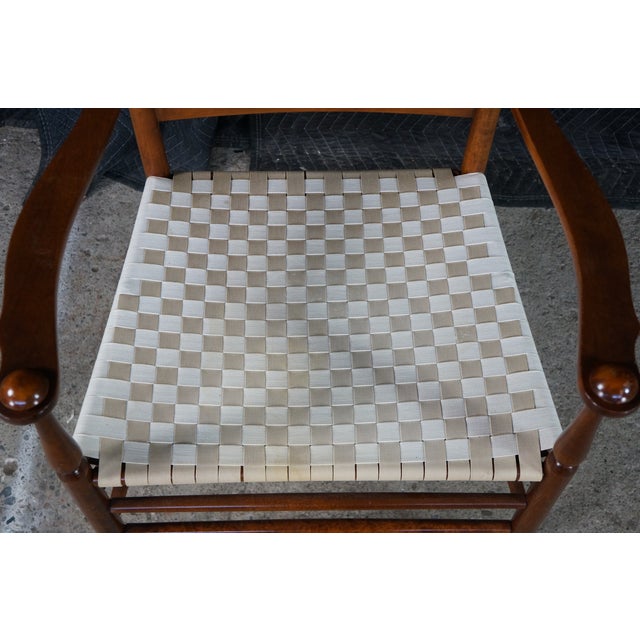 Antique Shaker Style Maple Ladderback Elder's High Back Arm Chair Woven Seat For Sale - Image 6 of 18