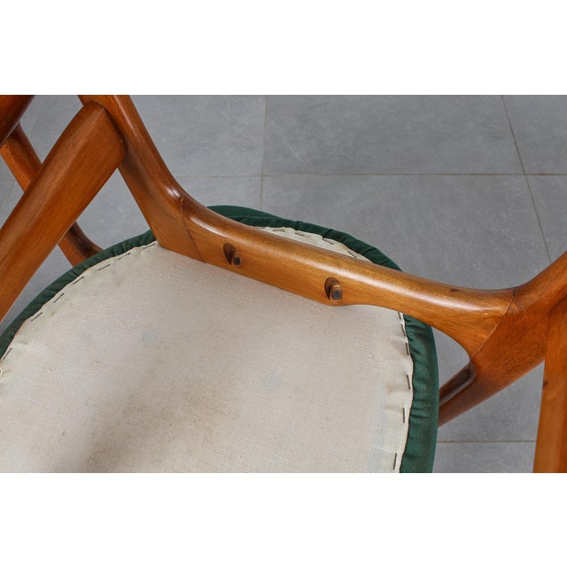 Mid-Century Scandinavian Wood and Green Fabric Chair, 1960s, Set of 6 For Sale - Image 9 of 16