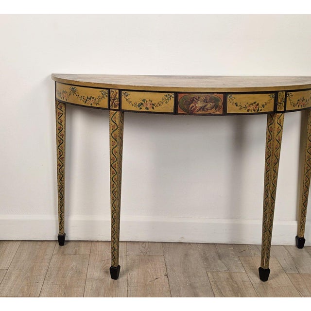 Neoclassical George III Style English Painted Demilune Console, Circa 1920 For Sale - Image 3 of 13