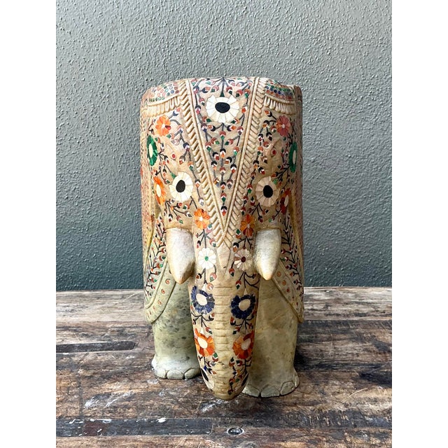 Vintage Solid Stone Inlay Elephant For Sale - Image 4 of 12