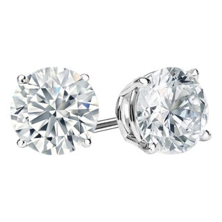 3.03ct M Si Round Natural Diamond Stud Earrings in 14k White Gold, A Pair For Sale