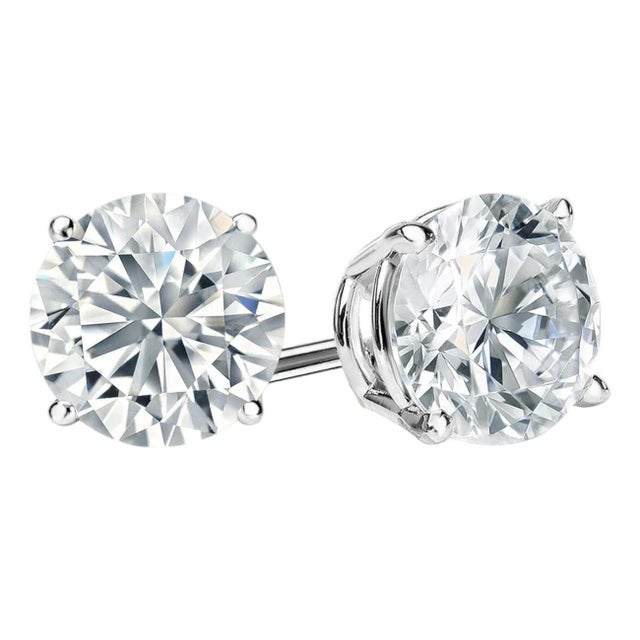 3.03ct M Si Round Natural Diamond Stud Earrings in 14k White Gold, A Pair For Sale