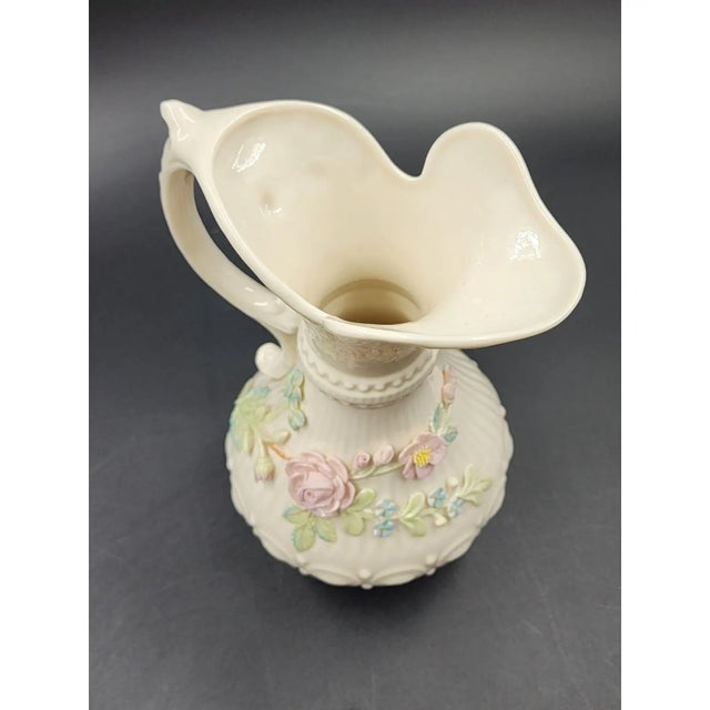 Late 20th Century Large 9" Vintage Belleek Aberdeen Ewer W/ Applied Flowers For Sale - Image 17 of 18