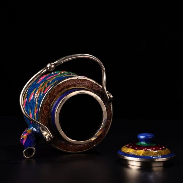 Late 19th Century Cloisonné Enamel Dragon Teapot With Overhead Handle For Sale - Image 4 of 9