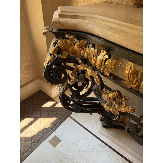 Gilt Iron & Stone Top Console –Rose Tarlow– Hand‑Forged Scrollwork & Classical Elegance For Sale - Image 15 of 18