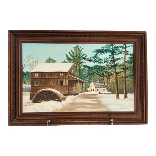 1977 Original Winter Landscape Painting "Old Sturbridge Village" For Sale
