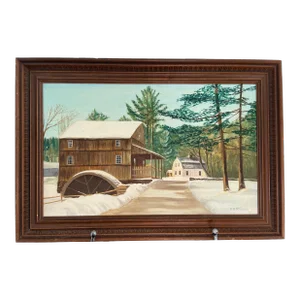 1977 Original Winter Landscape Painting "Old Sturbridge Village"