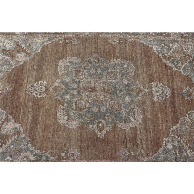 Mid 20th Century Vintage Turkish Kars Rug With Floral Medallion in Camel Tan Taupe and Grey For Sale - Image 9 of 12
