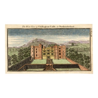 18th Century English Copperplate Architectural Engraving on Hand-Laid Paper, Recently Hand-Colored F For Sale