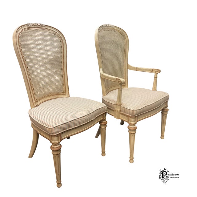 Drexel Vintage Drexel Heritage Shabby Chic Cane Back Dining Chairs - Set of 8 For Sale - Image 4 of 12