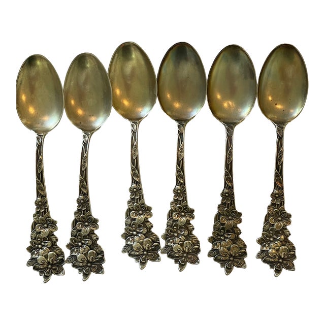 Vintage Sterling Silver Demitasse Spoons Set of 6 For Sale
