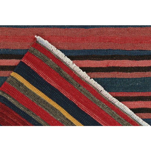 Textile 1950s Vintage Bidjar Persian Kilim in Red With Multicolor Stripes, From Rug & Kilim - 4'8''x6' For Sale - Image 7 of 7