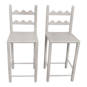 Pair of Country French Counter Stools Custom Antique White Finish