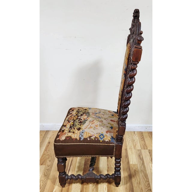 Late 19th Century Antique French Renaissance Revival Jacobean Carved Needlepoint Chair For Sale - Image 5 of 14