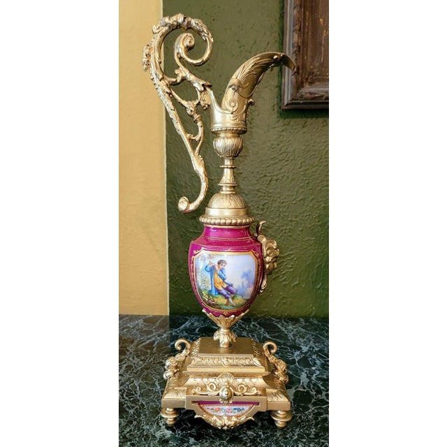 19th Century French 19c Japy Freres & Red Sevres Porcelain Mantle Clock With Garniture Set For Sale - Image 5 of 12