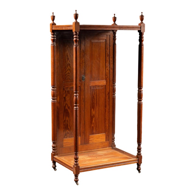 Late 19th Century Tall Victorian Oak Rolling Glass Display Cabinet For Sale