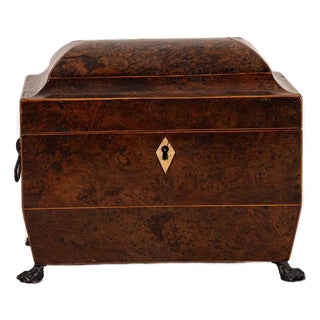 Regency Burl Yew Tea Caddy (C. 1820) For Sale