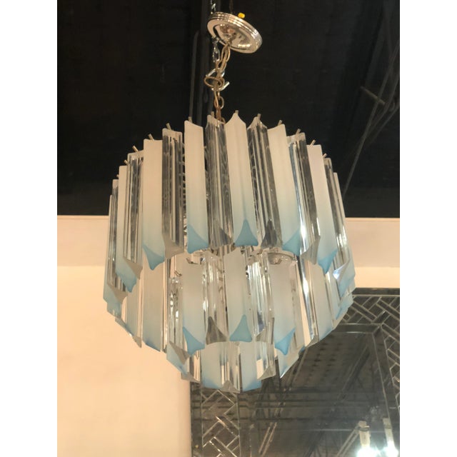 Vintage Hollywood Regency Aqua Blue Lucite Chandelier For Sale - Image 9 of 11